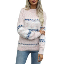 Women'S Casual Leopard Print Knitted Pullover Sweaters Long Sleeve Crew Neck Jumper Tops S