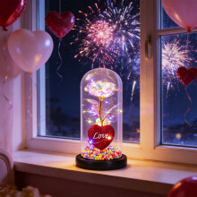 Rosa preservada iluminada em cúpula de vidro com decoração de borboleta, luz noturna romântica, presente ideal para o Dia dos Namorados,