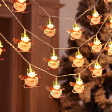 Luzes de Natal com cordão, alimentadas por bateria, 3 metros (9,84 pés), 20 LEDs, boneco de neve esquiando, para decoração de árvores de Natal,