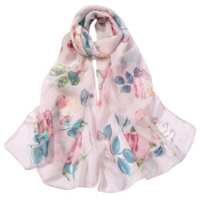 Lenço de seda feminino com estampa de rosas, longo e macio, estilo xale.