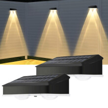Solar schuttingverlichting, IP65 waterdichte LED-buitenverlichting voor achtertuin, terras, veranda, tuin en zwembad (2 stuks, warm wit), compatibel