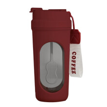 Self Stirring Coffee Mug 450ML Self Mixing Glass Mug with Wooden Handle for Coffee Milk Protein Powder Red
