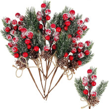 Arranjo de Natal com 24 peças, frutas vermelhas e flocos de neve, decoração festiva de buquê para as festas de fim de ano, presente perfeito para