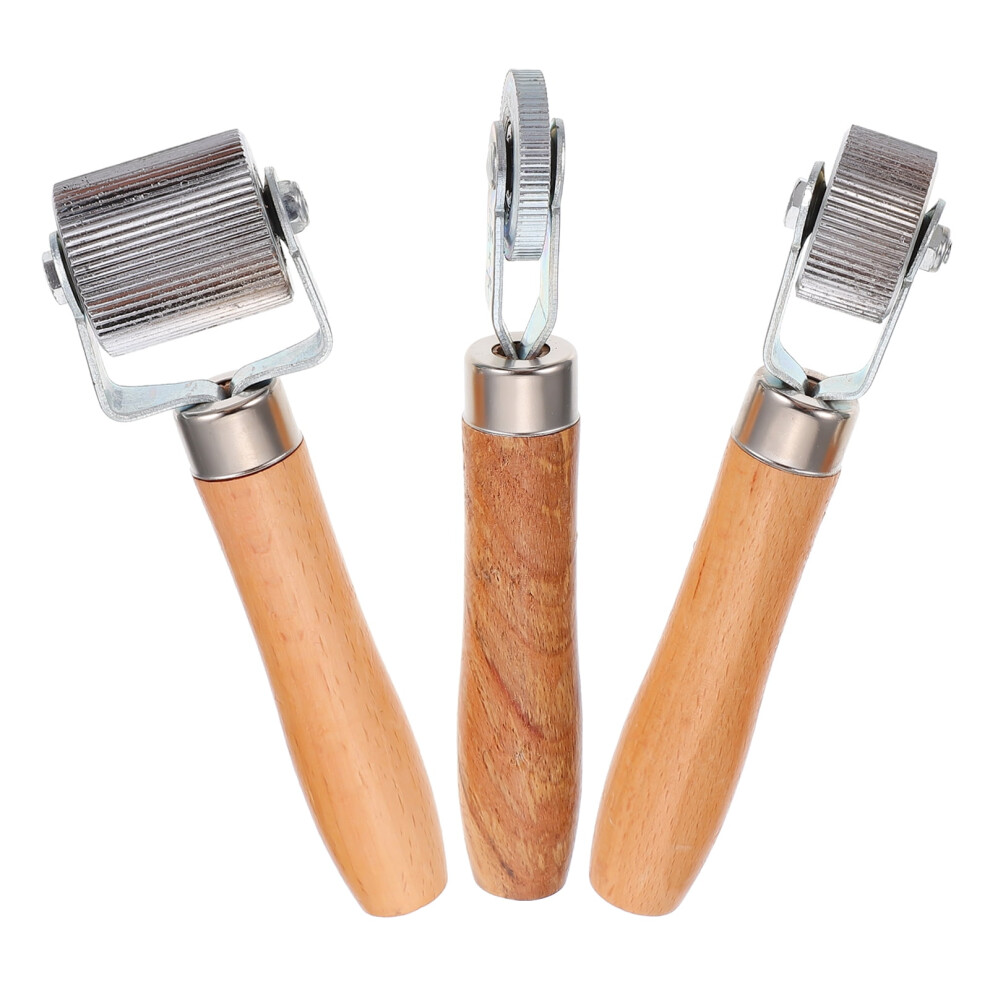 3 Pcs Scroll Wheel Rollers Installation Rolling Tool Wooden Handle Puncture Repair Tool Tire Repair Compaction Roller 9058772140142