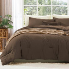 Queen Comforter Set Chocolate Brown 3-Piece Prewashed