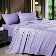 4-teiliges Kingsize-Kühlbettwäsche-Set, Bambus-Viskose, tiefe Taschen (40 cm), atmungsaktiv und weich, seidig-weiche Hotelbettwäsche, Lavendel