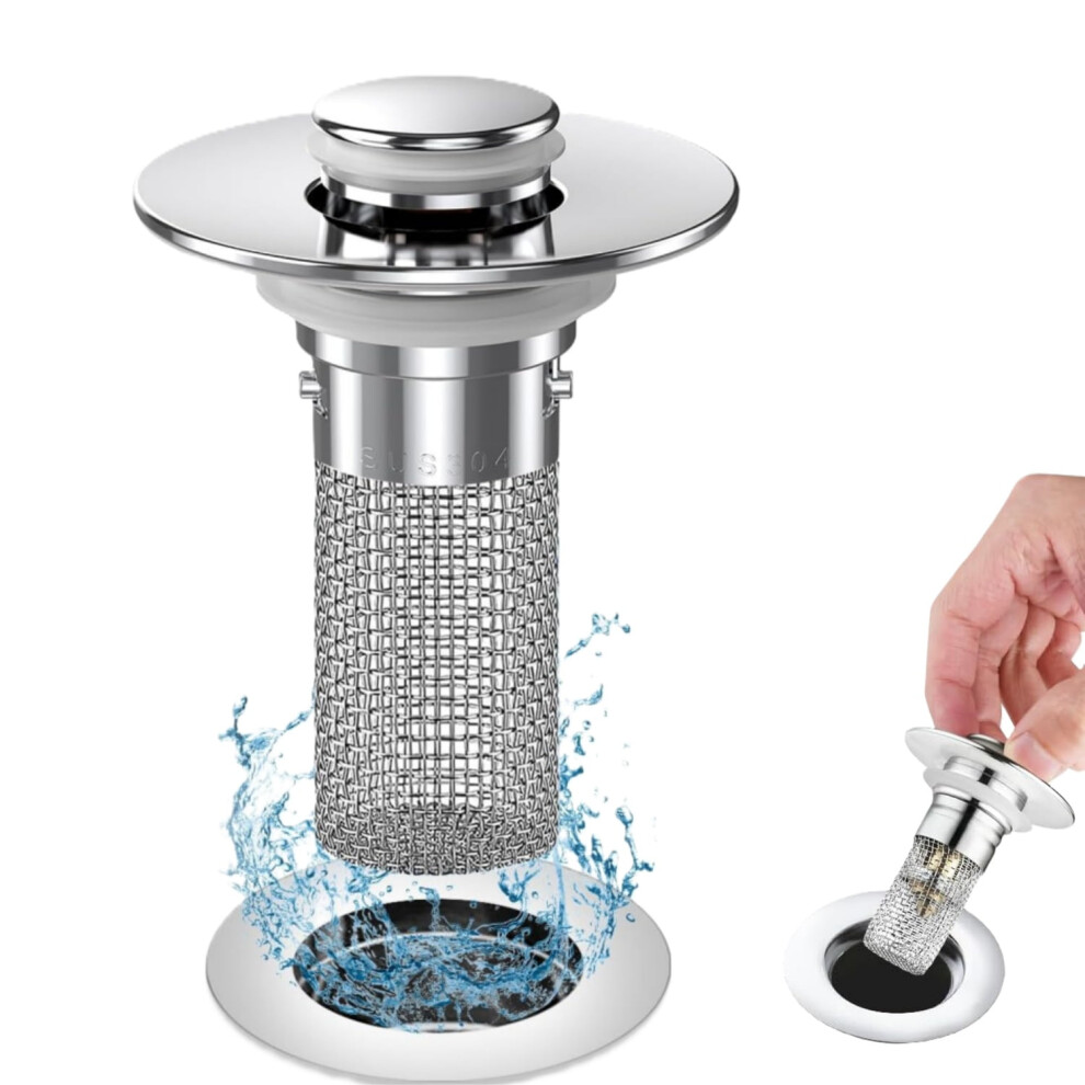 Universal Bathroom Sink Drain Strainer With Hair Filter, Pop-Up Detachable Stainless Steel Stopper Â Anti-Clogging, Compatible With Standard Sinks 9110895655399