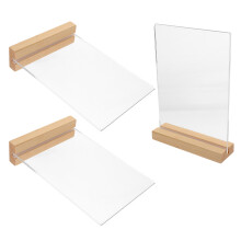 12Pcs Acrylic Desktop Sign Holder with Wood Base for Marketing Display