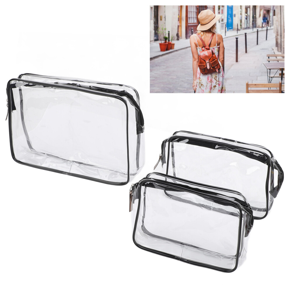 Black 3Pcs Clear Pvc Insert Bags For Travel Makeup & Toiletries, Transparent