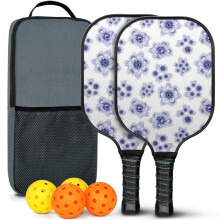 Floral Fiberglass Pickleball Paddles Set with 2 Balls & Bag, Compatible with Indoor/Outdoor Play