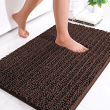 Tapis de bain de luxe DISEN en chenille, extra doux, épais, absorbant et antidérapant pour salle de bain/douche/baignoire (61 x 41 cm, marron)