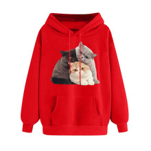 Röda långärmade huvtröjor med dragsko för kvinnor, löst sittande, kausal pullover, alla hjärtans dag-present till henne