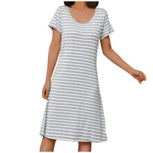 Gestreept nachthemd voor dames in grote maten met ingebouwde bh – Lichtgewicht eendelig loungewear voor thuis en buiten, veelzijdige nachtkleding