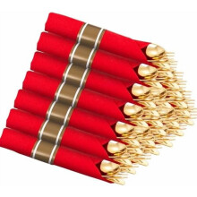 30-Pack Gold Plastic Silverware with Red Napkins, Disposable Wrapped Cutlery Set, Compatible with Holiday & Christmas