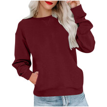 T-shirt Ă manches longues pour femme, coupe ample, col rond, poches, couleur bordeaux