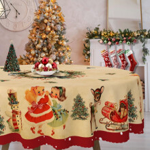 Nappe de Noël ronde de 152 x 152 cm, teinte selon un procédé écologique, sans produits chimiques nocifs, idéale pour les fêtes de fin d'année