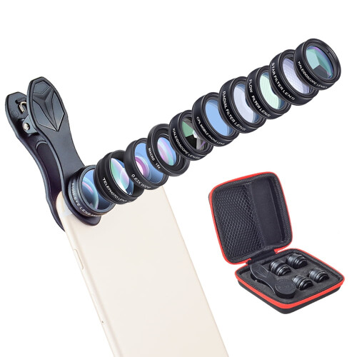 Κιτ φακού Smartphone 6 σε 1: Ευρυγώνιος 0,63x, Τηλεφακός 2x, Fisheye, CPL, Ακτινικό φίλτρο –