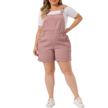 Plus Size Overall Rövidnadrág Női Overall Rolled Alsó Szegély Zsebes Farmer Overall4X Rózsaszín