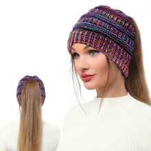 Čiapka Beanie s otvorom pre cop, zimná teplá zimná čiapka s neupraveným drdolom a otvorom pre chvost, pletená čiapka s lebkou pre ženy