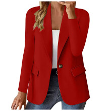 BWDBHD Women's Casual One-Button Blazer Jacket, Long Sleeve, Regular Fit, Red, 3XL – Compatible with Office & Business Wear