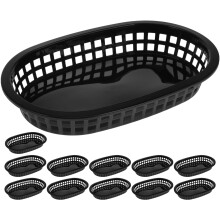 12 Pack Plastic French Fries Burger Basket Fast Food Basket Boat Tray (Black)