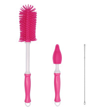 Silicone Cleaning Brush, Long Handle Water Bottle Cleaner for Baby, Sports, Vase, Glassware, and Smaller Diameter Openings,Dark Pink