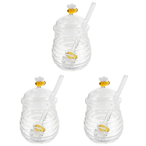 3Pcs Glass Honey Container with Dipper for Home and Kitchen Use 2