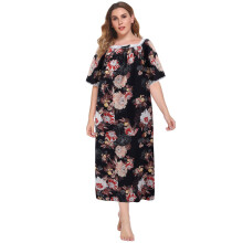 Női plus size rövid ujjú hálóing, vintage csipke szögletes nyakú, túlméretezett mintás mumu duster hálóing, puha, teljes hosszúságú