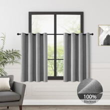 100% Blackout Grey Solid Curtains, 52x45", 2 Panels, Grommet Top, Thermal Insulated & Soundproof – Compatible with Standard Rods