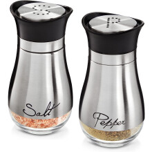 Ensemble de salière et poivrière de 120 ml avec fond en verre et couvercle en acier inoxydable – Rechargeable, compatible avec la cuisine, le