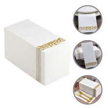 FRCOLOR Disposable Gold Napkins 100pcs, 40x30cm, White & Gold, for Wedding, Bridal Shower, Birthday Party
