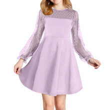 Vestido evasê de tule para meninas, moderno, confortável, em tecido macio, manga longa, gola redonda, estilo elegante para festas, dança e