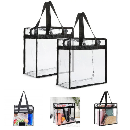 Πακέτο 2 διαφανών εγκεκριμένων τσαντών Tote, 12x6x12" διαφανείς τσάντες με φερμουάρ και