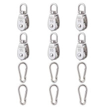 Conjunto de 6 polias simples M15 em aço inoxidável 304, com 6 ganchos de mola.