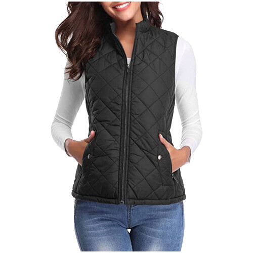 Vest for Women Winter Fall Basic Button Vest Solid Keep Warm Sleeveless Jacket with Pocket,Black