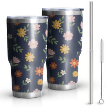 Copo térmico Pioneer Flower de 887 ml com estampa floral, parede dupla com isolamento a vácuo, tampa à prova de vazamentos e livre de BPA, canudos