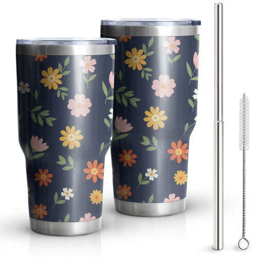 Ποτήρι Pioneer Flower 30oz με λουλουδάτο μοτίβο, διπλό τοίχωμα, μονωμένο με κενό αέρος,