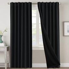 100% Blackout Curtains with Black Liner, 96" Thermal Insulated Back Tab/Rod Pocket Drapes, 2 Panels, Jet Black – Compatible with Standard Rods