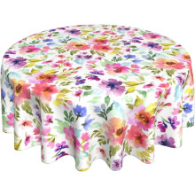 Spring/Summer Floral Round Tablecloth, 60", Multicolor Rustic Reusable Circle Cover for Picnic, Party, Dining Room – Compatible with Standard Tables