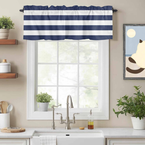 Nautical Stripe Rod Pocket Valance 54 x 18 in