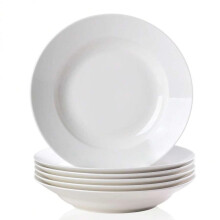6-Pc 9.5" White Dinner Salad Plates – Modern, Scratch-Resistant, Dishwasher/Microwave/Oven Safe