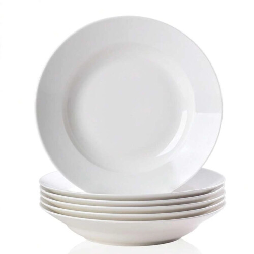 White Dinner Salad Plates Modern Scratch-Resistant 6-Pc