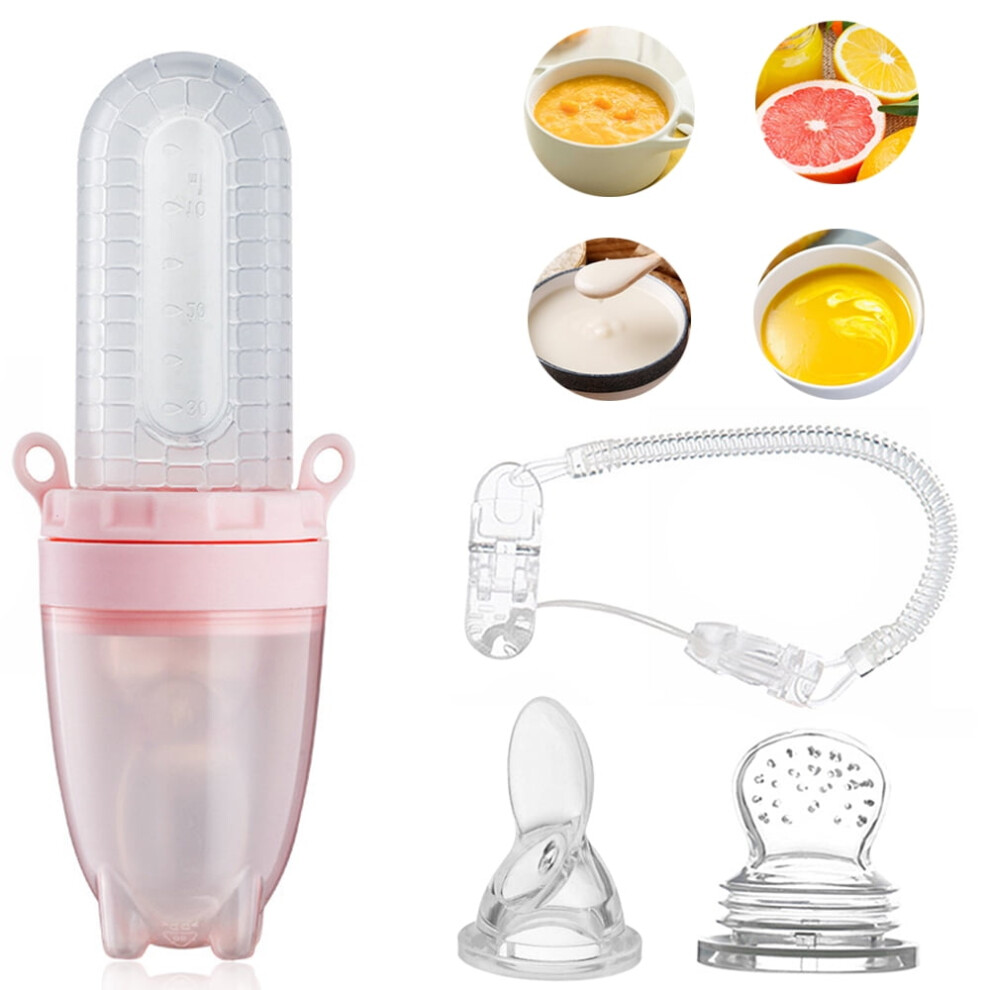 Mesase Baby Food Feeder Fruit Feeder Pacifier Silicone Feeding Bottle With Spoon For Infant Newborn, Pink