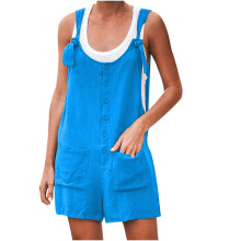 Loose Pants,Women's Summer Button Cotton And Pocket Suspender Shorts Jumpsuit Strap Pants