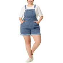 Plus Size Overall Rövidnadrág Női Overall Roller Alsó Szegély Zsebes Farmer Overall4X Szürkéskék