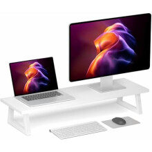 Weißer Doppelmonitorständer – 80 cm breiter TV-Ständer für 2 Monitore – Schreibtischständer aus Holz und Stahl für optimale Organisation am