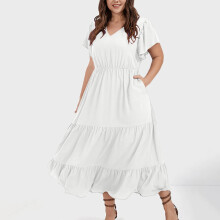Lenago Damenkleider in Übergrößen: Sommerkleid mit V-Ausschnitt, ärmellos, mit Taschen, ideal für Strandpartys (XL-5XL)