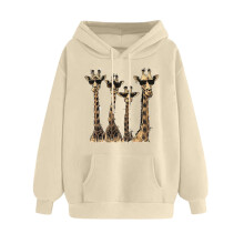 Hoodies med hjärtmönster för kvinnor, rund hals, alla hjärtans dag-tröja, beige, S