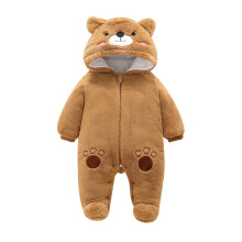 Children's cartoon animal hooded onesie brown 6-9 months