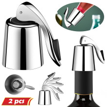 Bouchons de bouteille de vin MesaSe, lot de 2 en acier inoxydable, réutilisables, pour conserver la fraîcheur du vin.